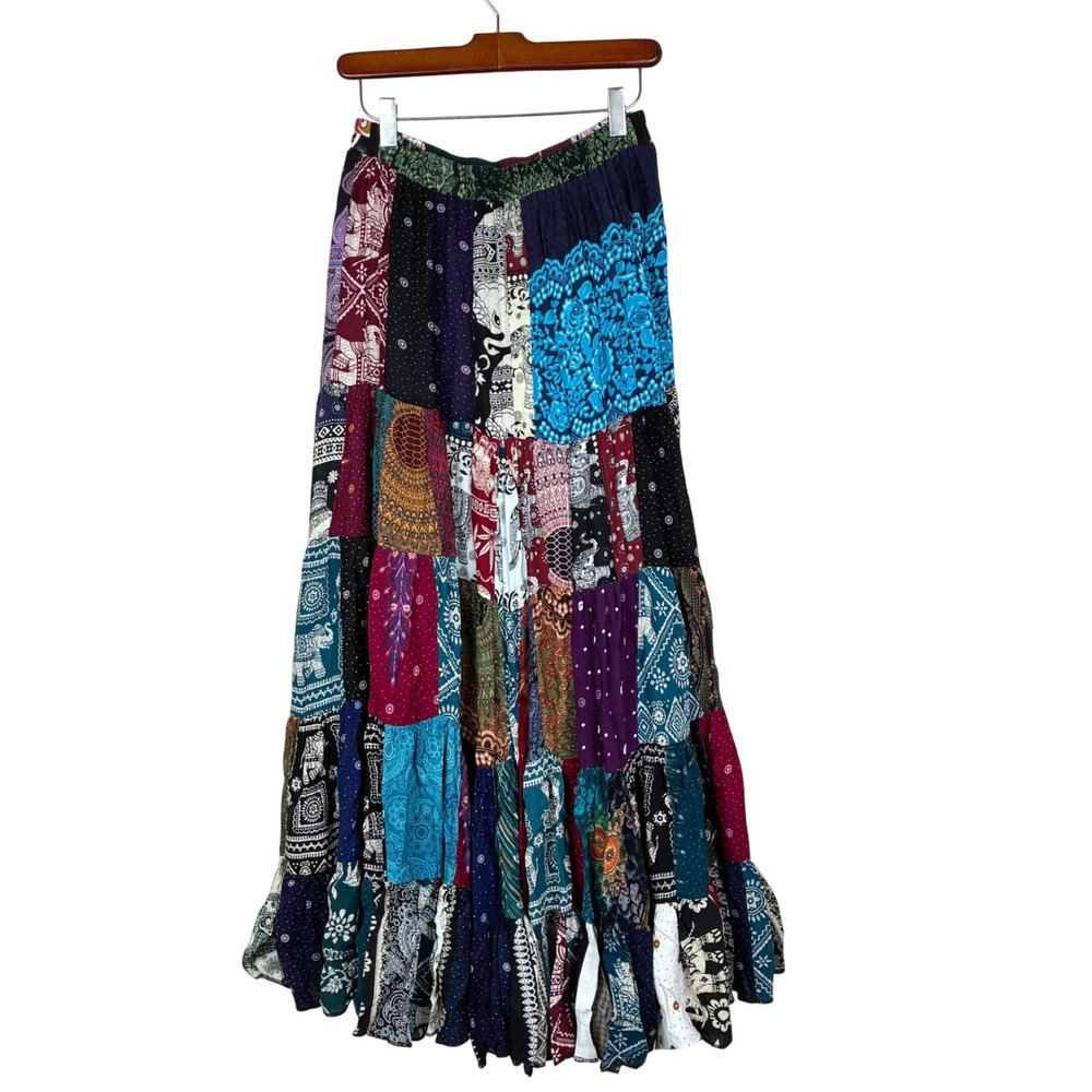 Skirt Sz M Maxi Patchwork Tiered Boho Whimsigoth Festival Hippie Fairy Grunge